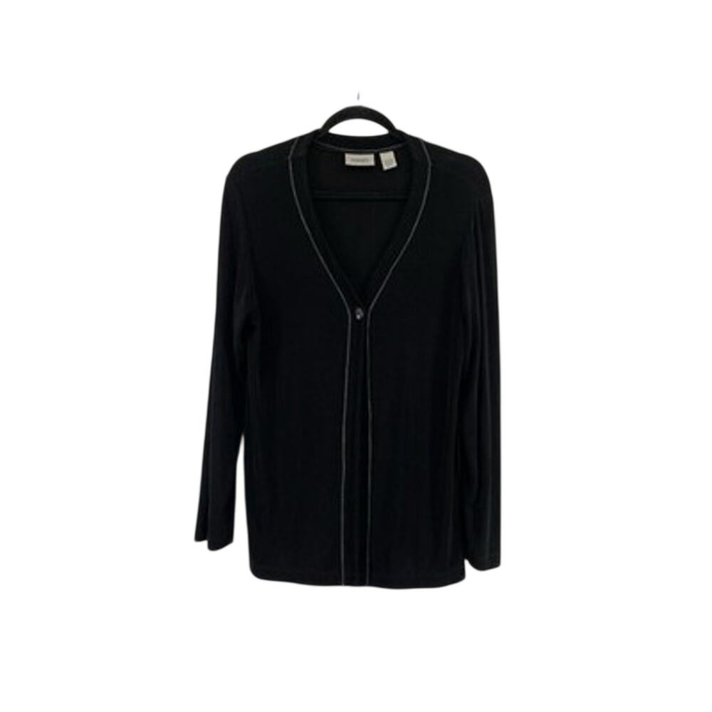Travelers by Chico's Button Up Cardigan Top Black Long Sleeve Size 1 / US M